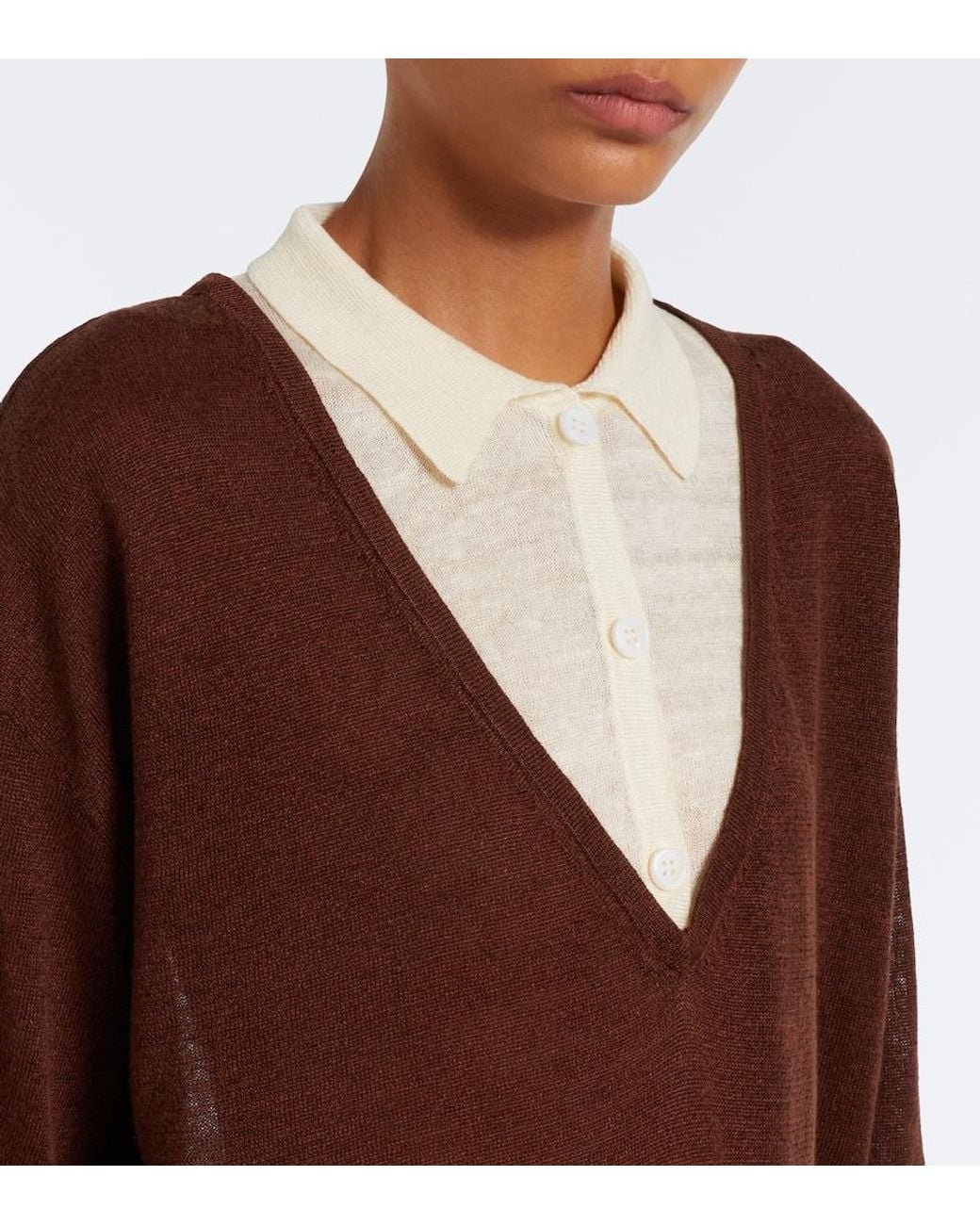 AYA MUSE Brown Eirae Paneled Linen-Blend Sweater
