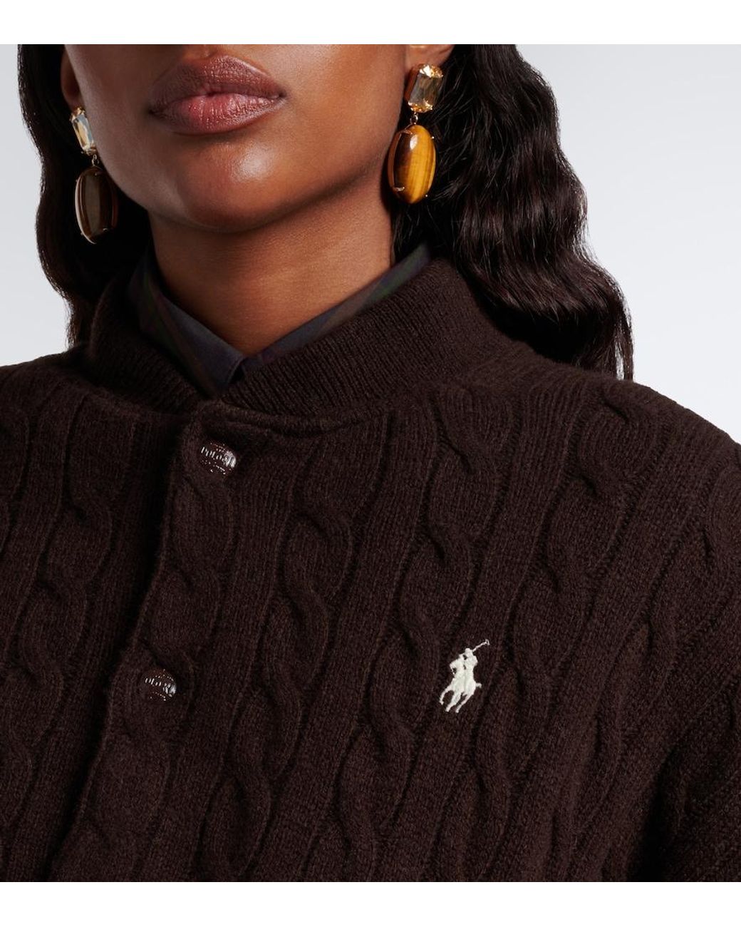 Polo Ralph Lauren Black Cable-Knit Wool And Cashmere Bomber Jacket