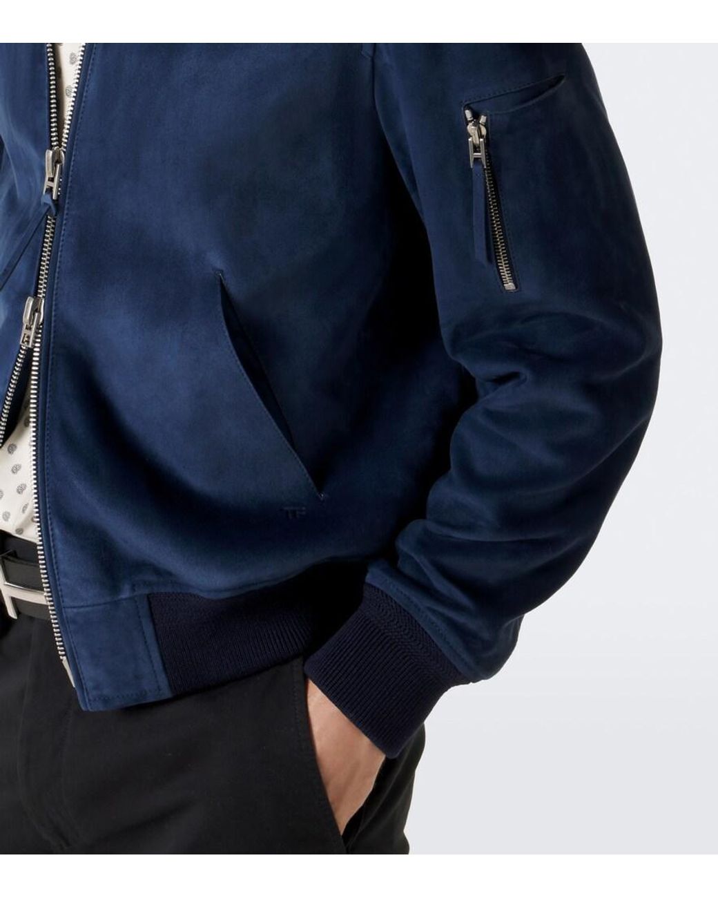 Tom Ford Blue Suede Bomber Jacket for men
