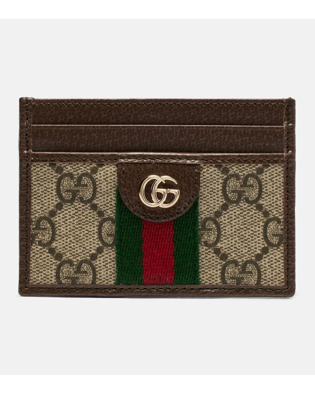 Gucci Metallic Ophidia Leather-Trimmed Card Holder