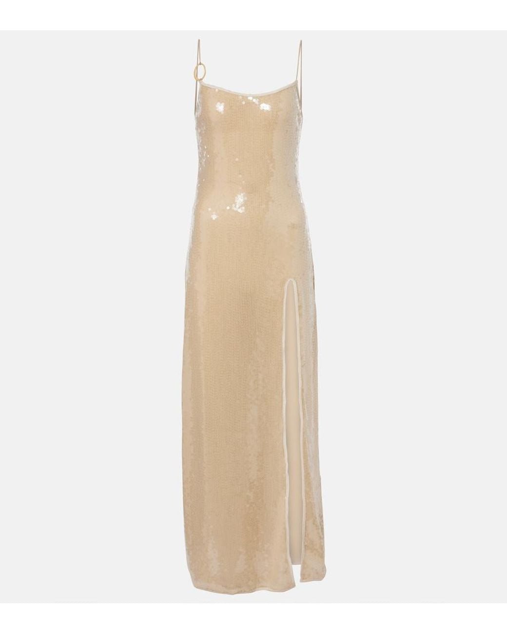 Oseree Natural Marylin Sequined Maxi Dress