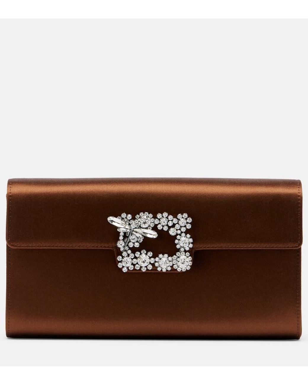 Roger Vivier Brown Efflorescence Embellished Satin Clutch