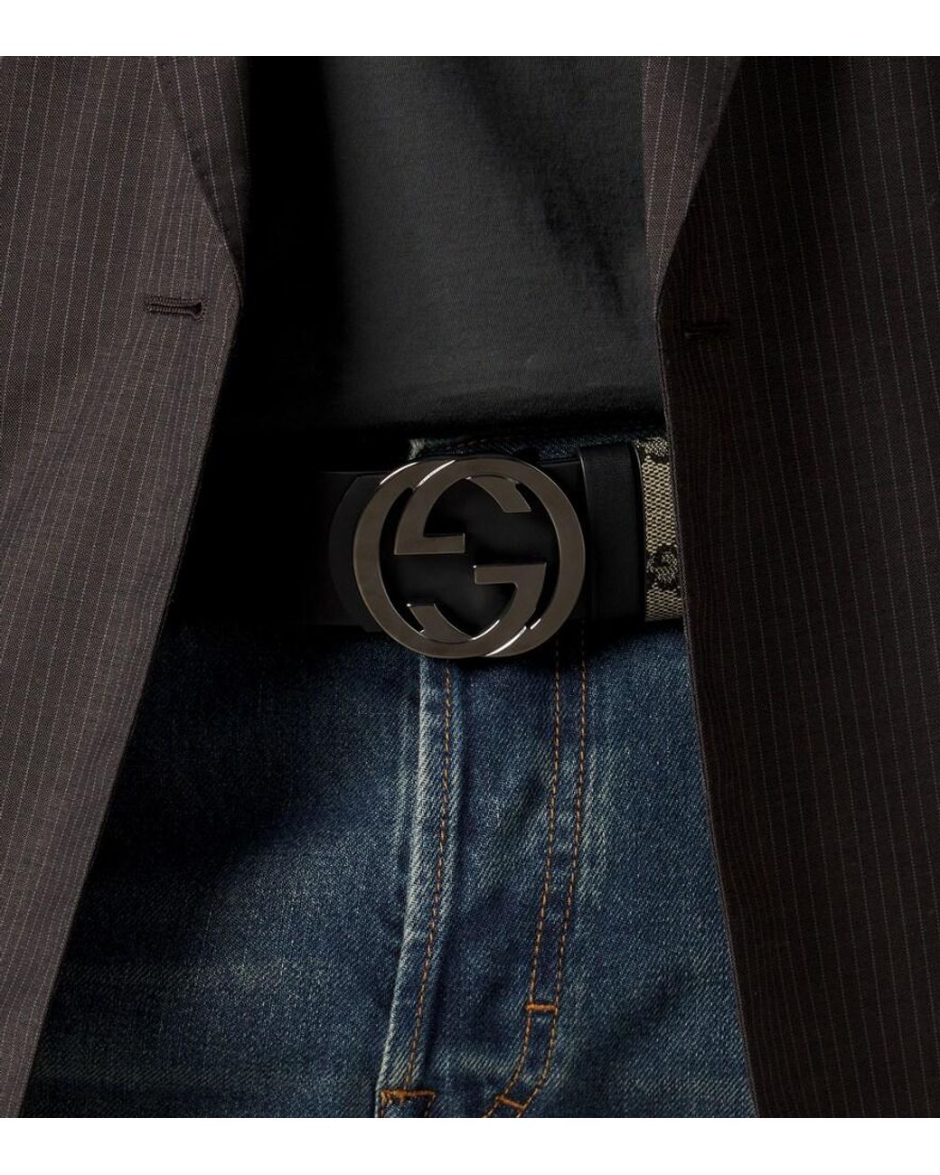 Gucci Natural Interlocking G Reversible Gg Canvas Belt for men