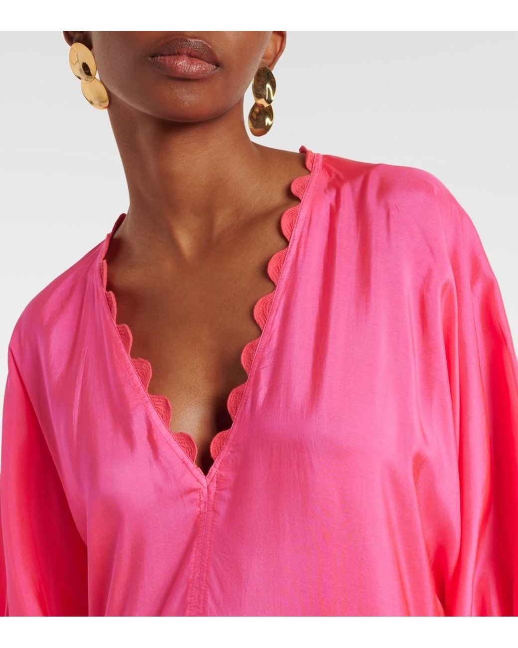 Juliet Dunn Scalloped Tiered Silk Maxi Dress