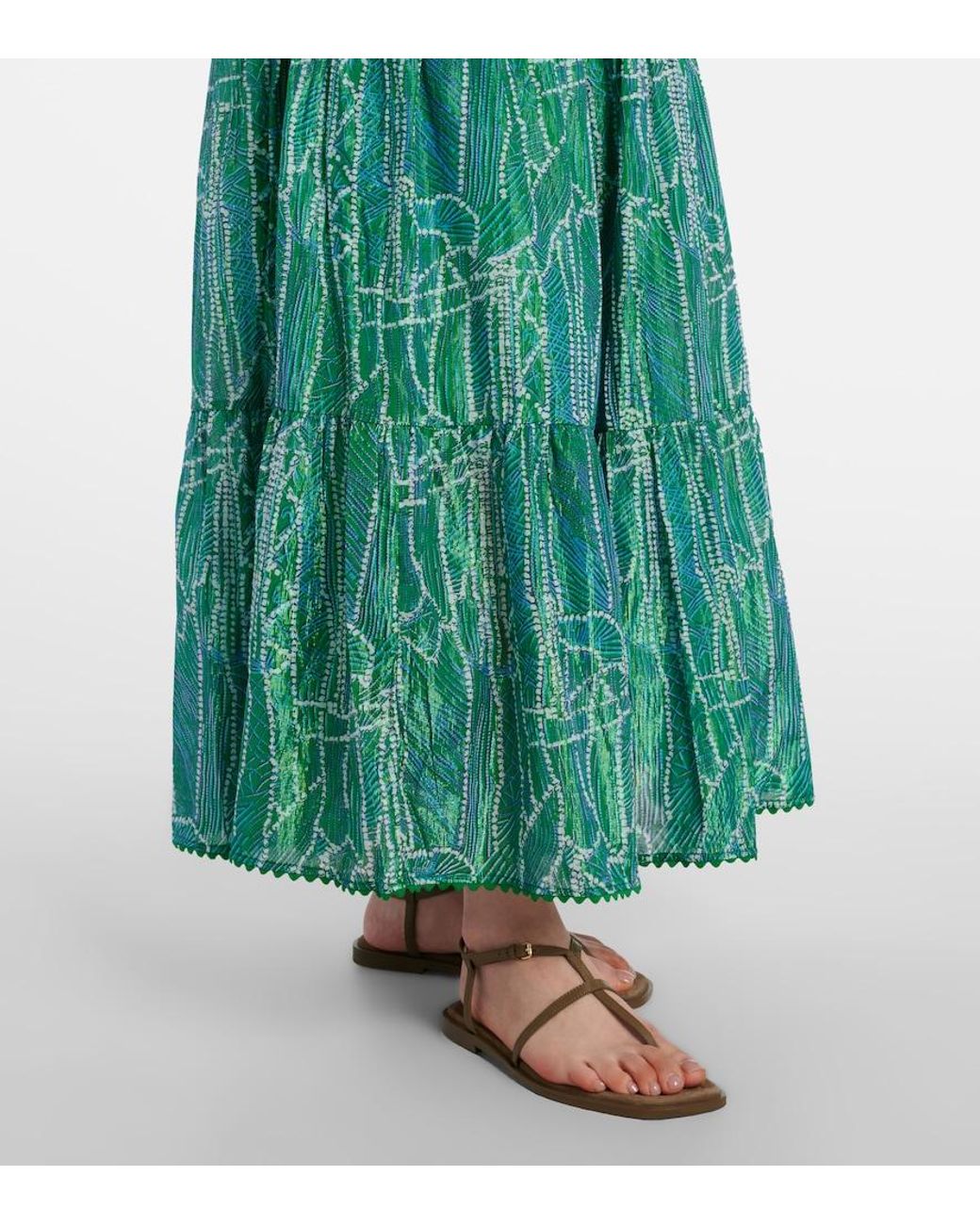 Poupette Green Thelma Printed Cotton-Blend Maxi Dress