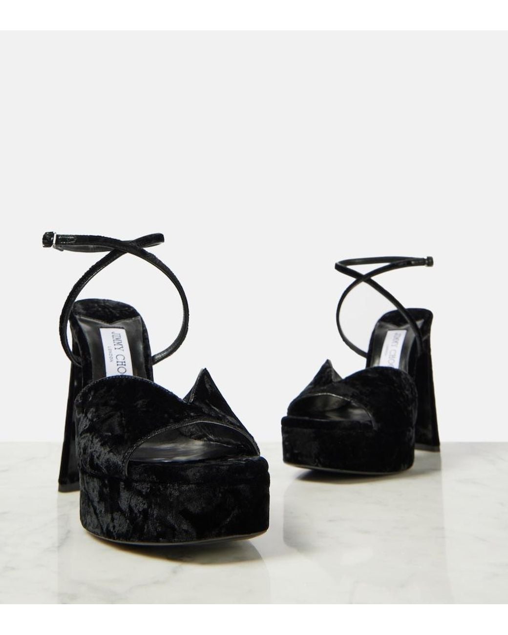 Jimmy Choo Black Karli 125 Velvet Platform Sandals