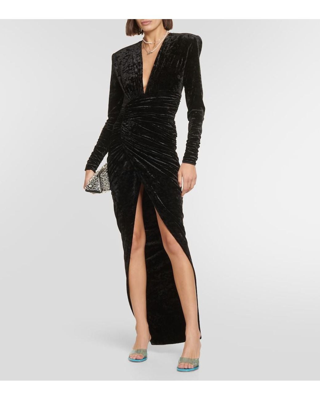 Alexandre Vauthier Black Velvet Long Dress