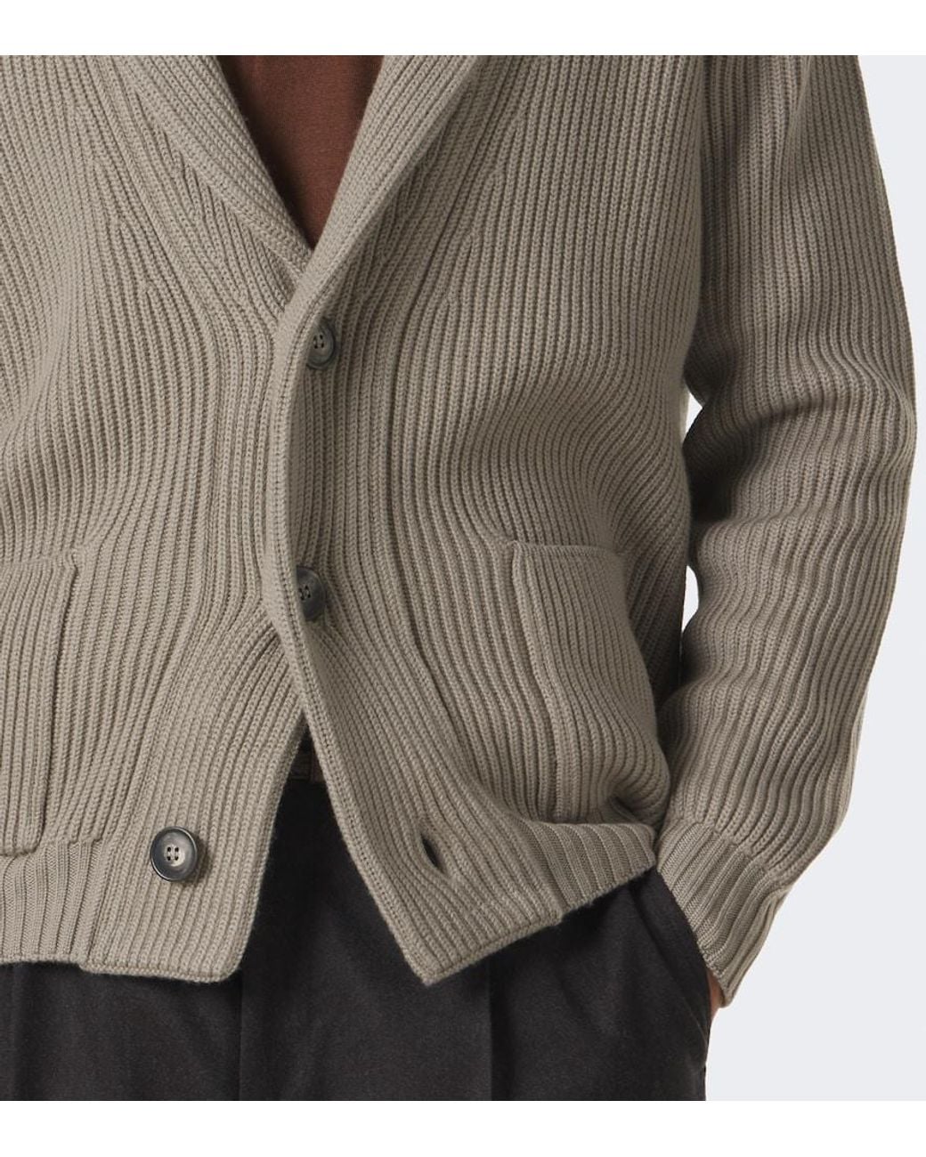 Thom Sweeney Natural Ribbed-Knit Wool Cardigan for men