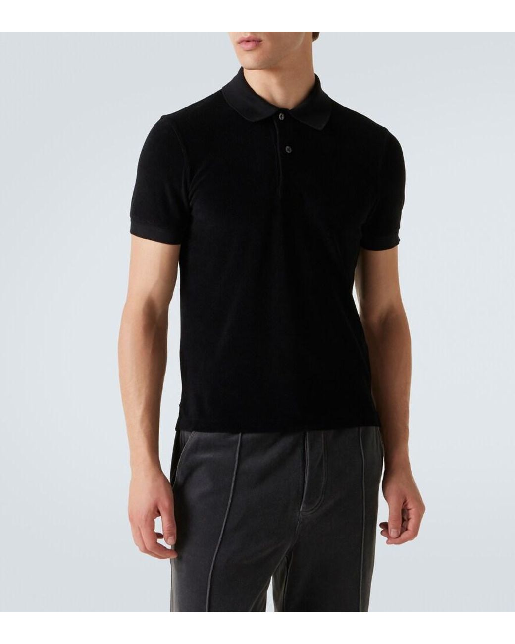 Tom Ford Black Cotton-Blend Terry Polo Shirt for men
