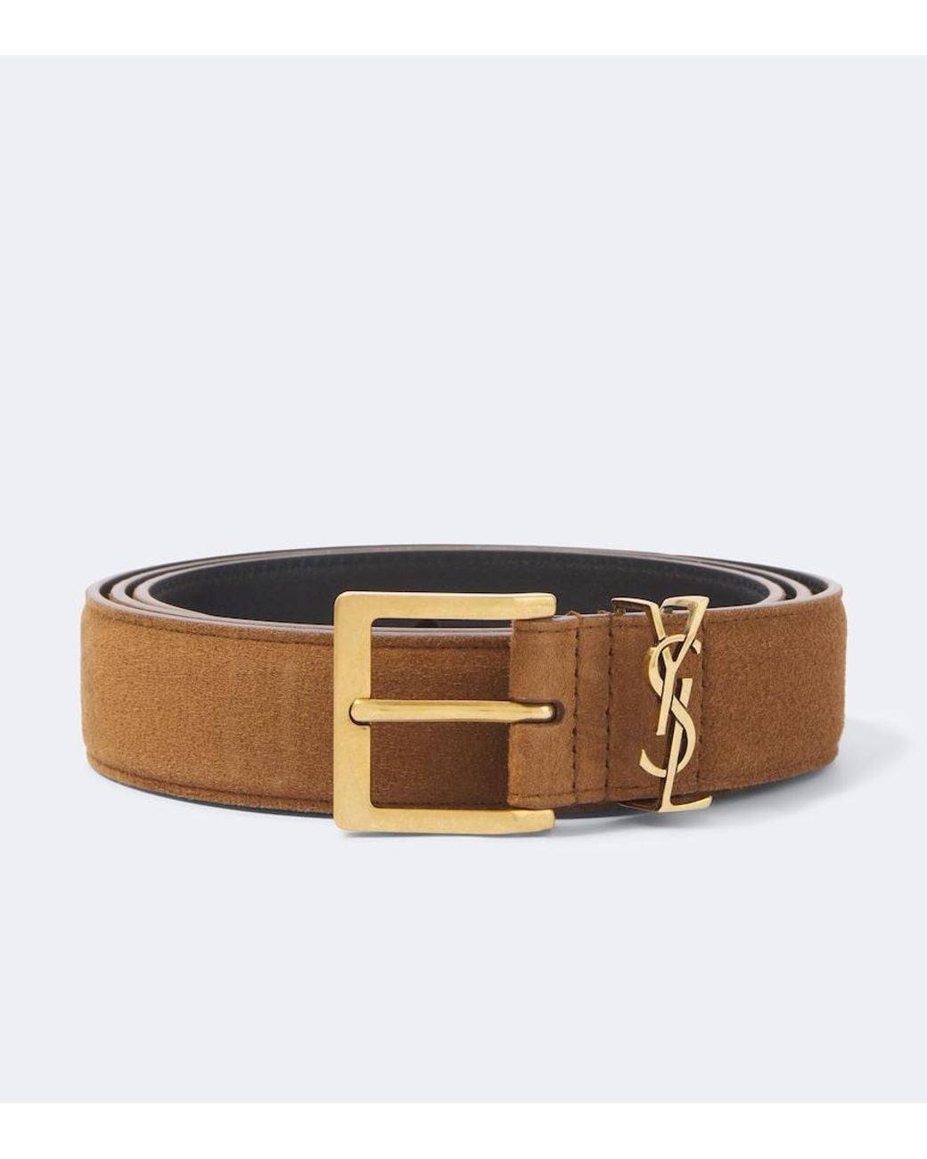 Saint Laurent Brown Cassandre Suede Belt for men