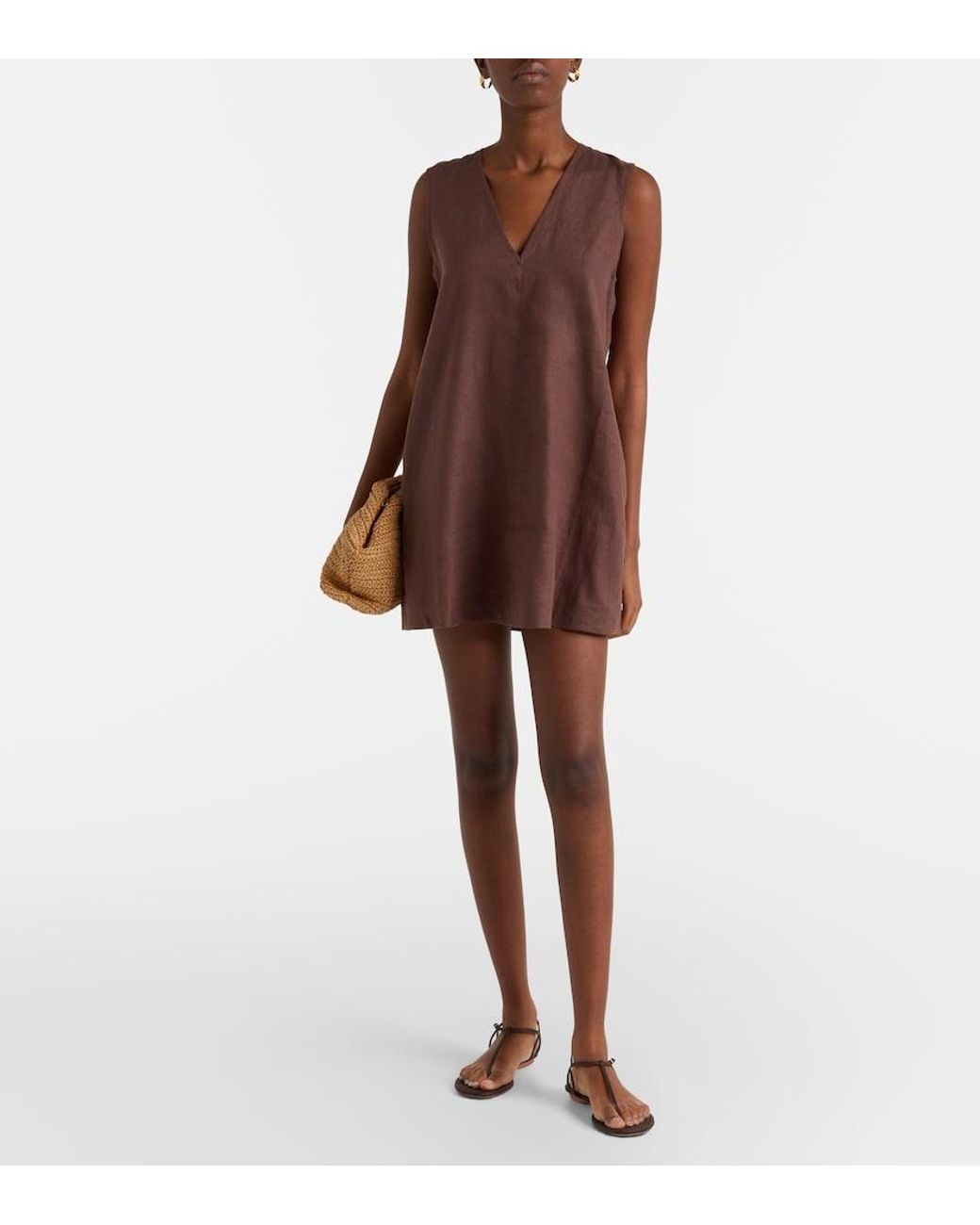 Asceno Brown Derya Linen Minidress
