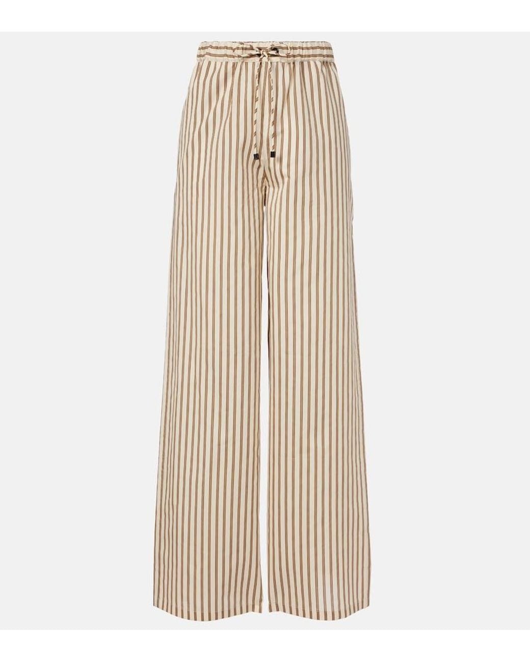 Max Mara Natural Striped Cotton And Silk Wide-Leg Pants