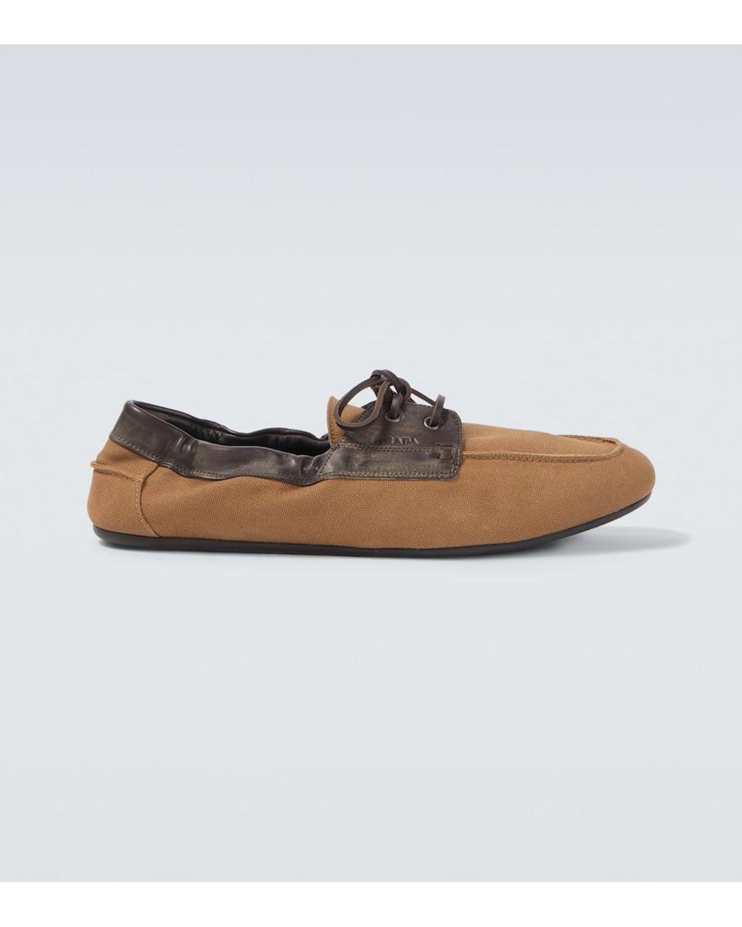 Prada Brown Shuffle Leather-Trimmed Canvas Boat Shoes for men
