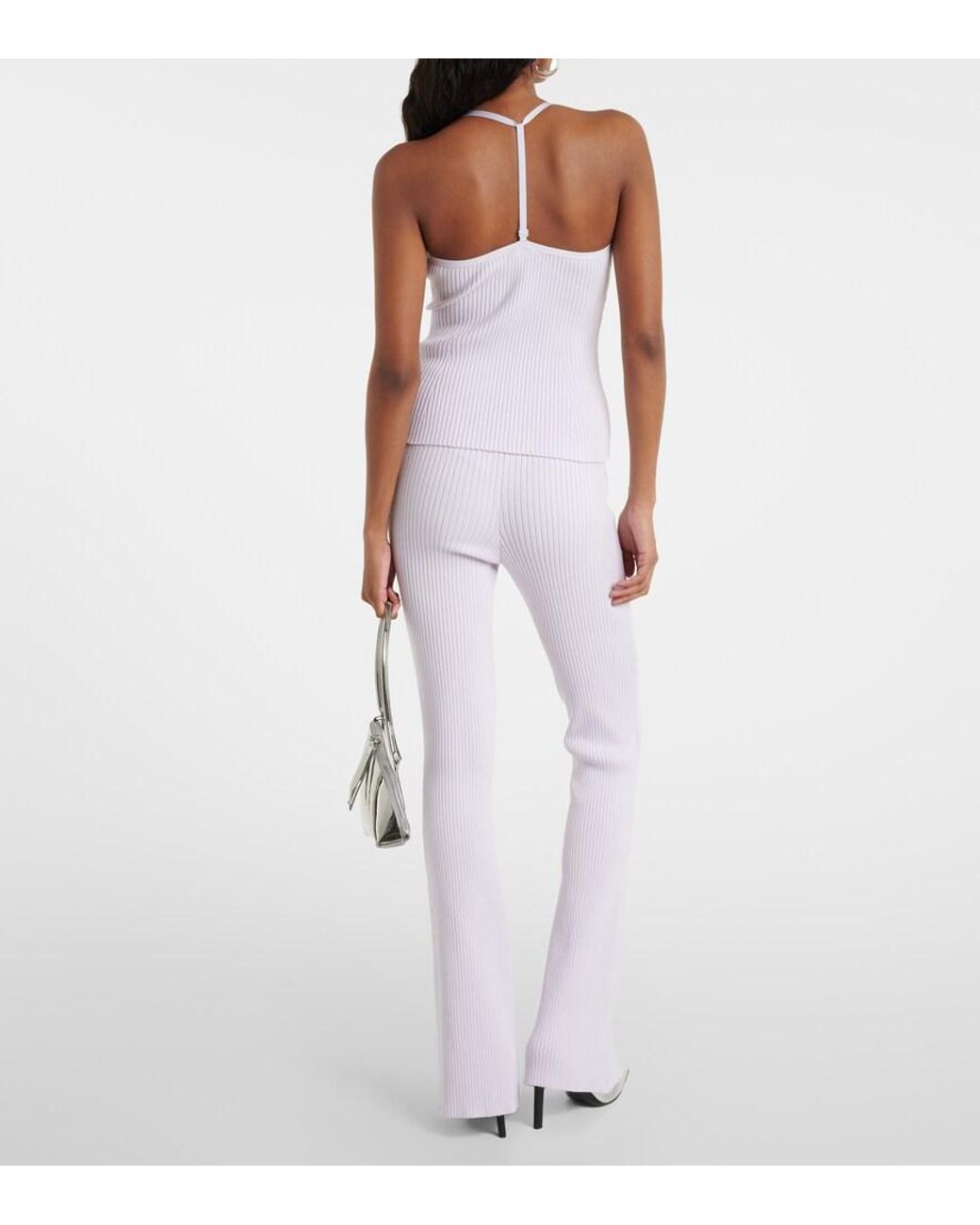 Courreges White Logo Halterneck Ribbed-Knit Tank Top