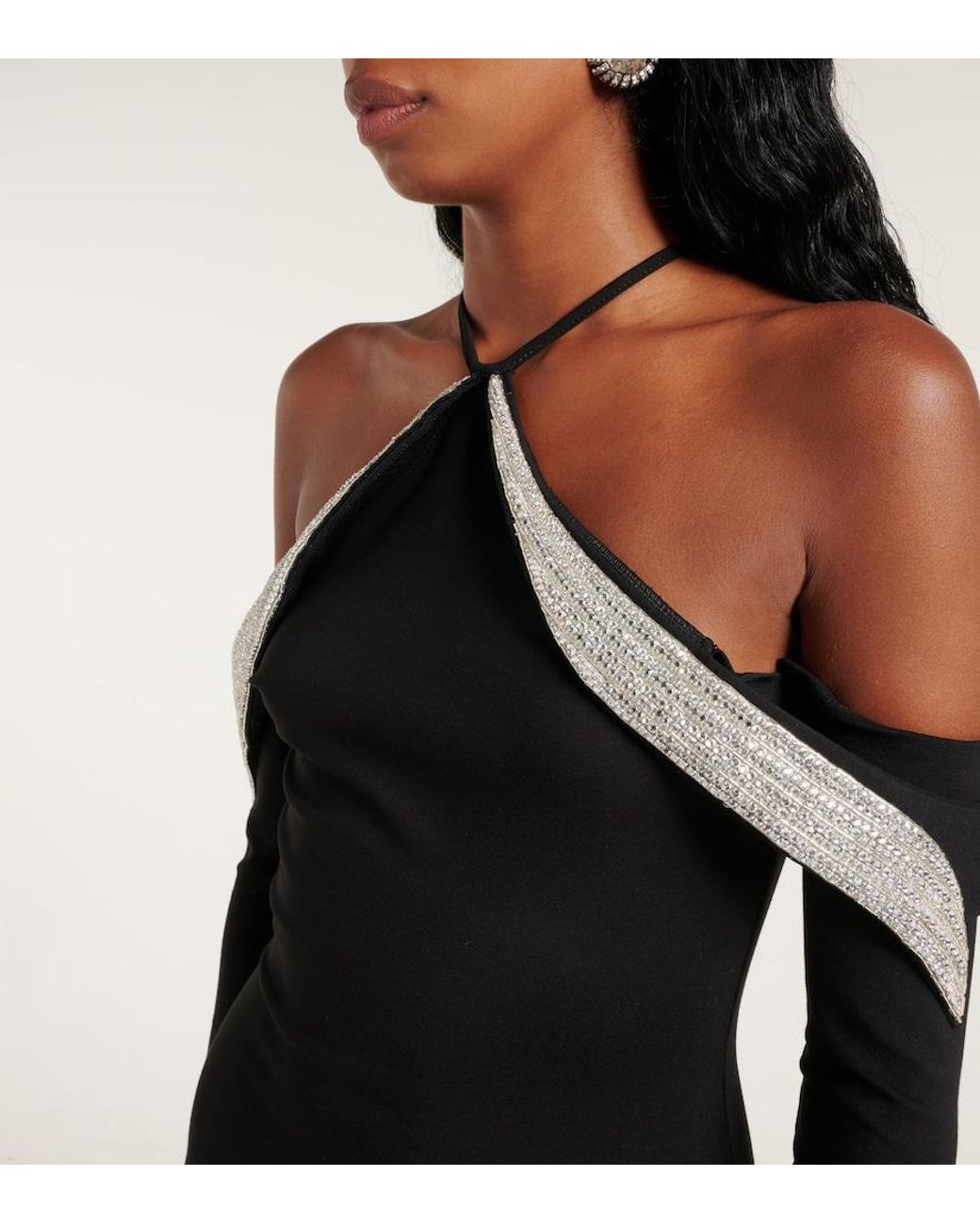 David Koma Black Crystal-Embellished Gown