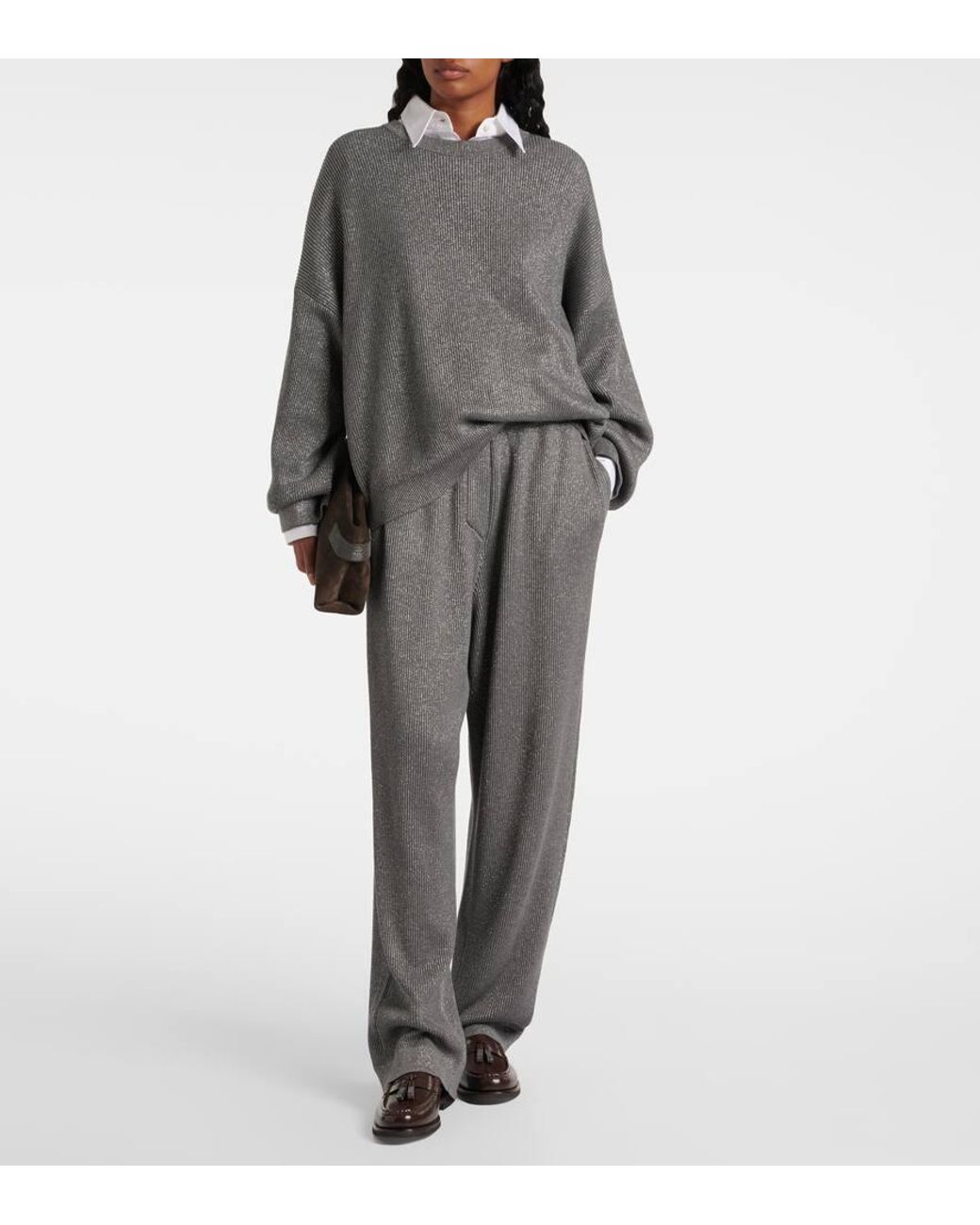 Brunello Cucinelli Gray Pullover Aus Einem Baumwollgemisch