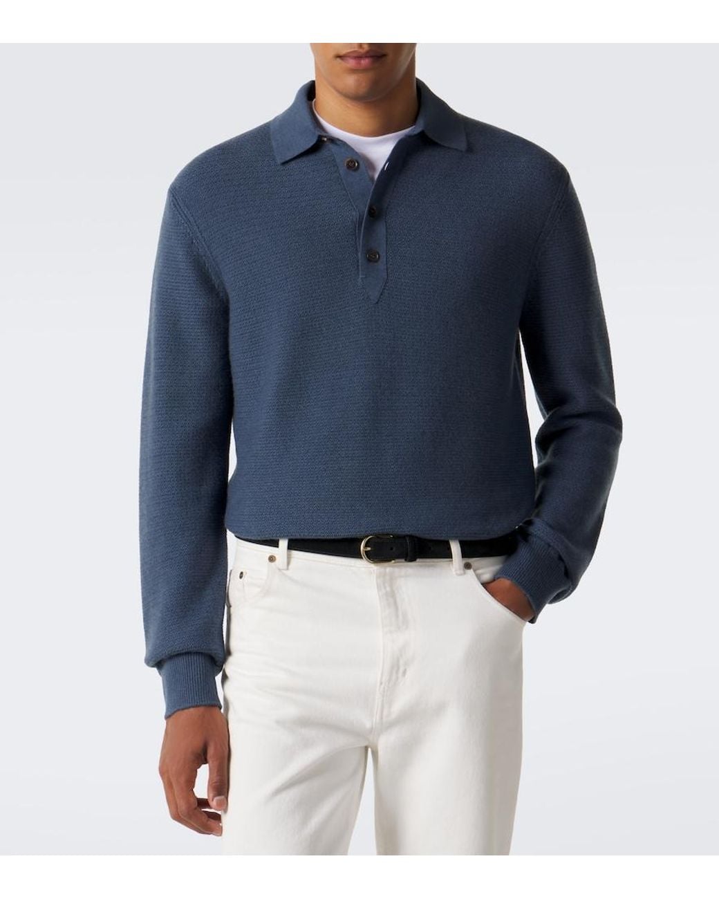Zegna Blue Cashmere Polo Sweater for men