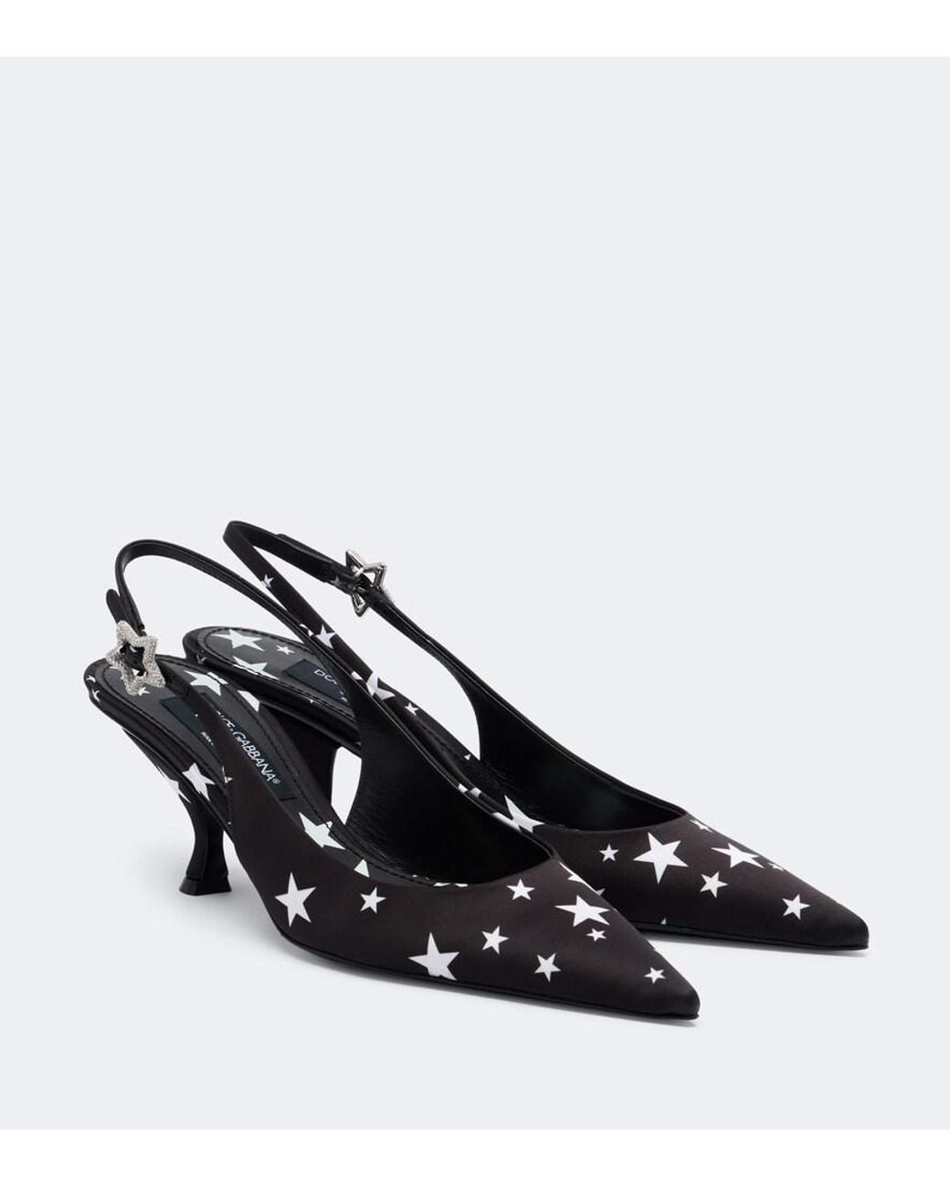 Dolce & Gabbana Black Embellished Printed Satin Slingback Pumps