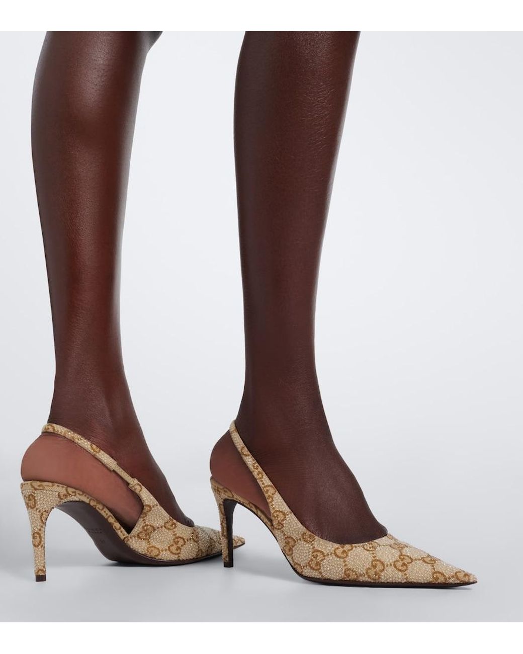 Gucci Natural Donna Gg Embellished Slingback Pumps