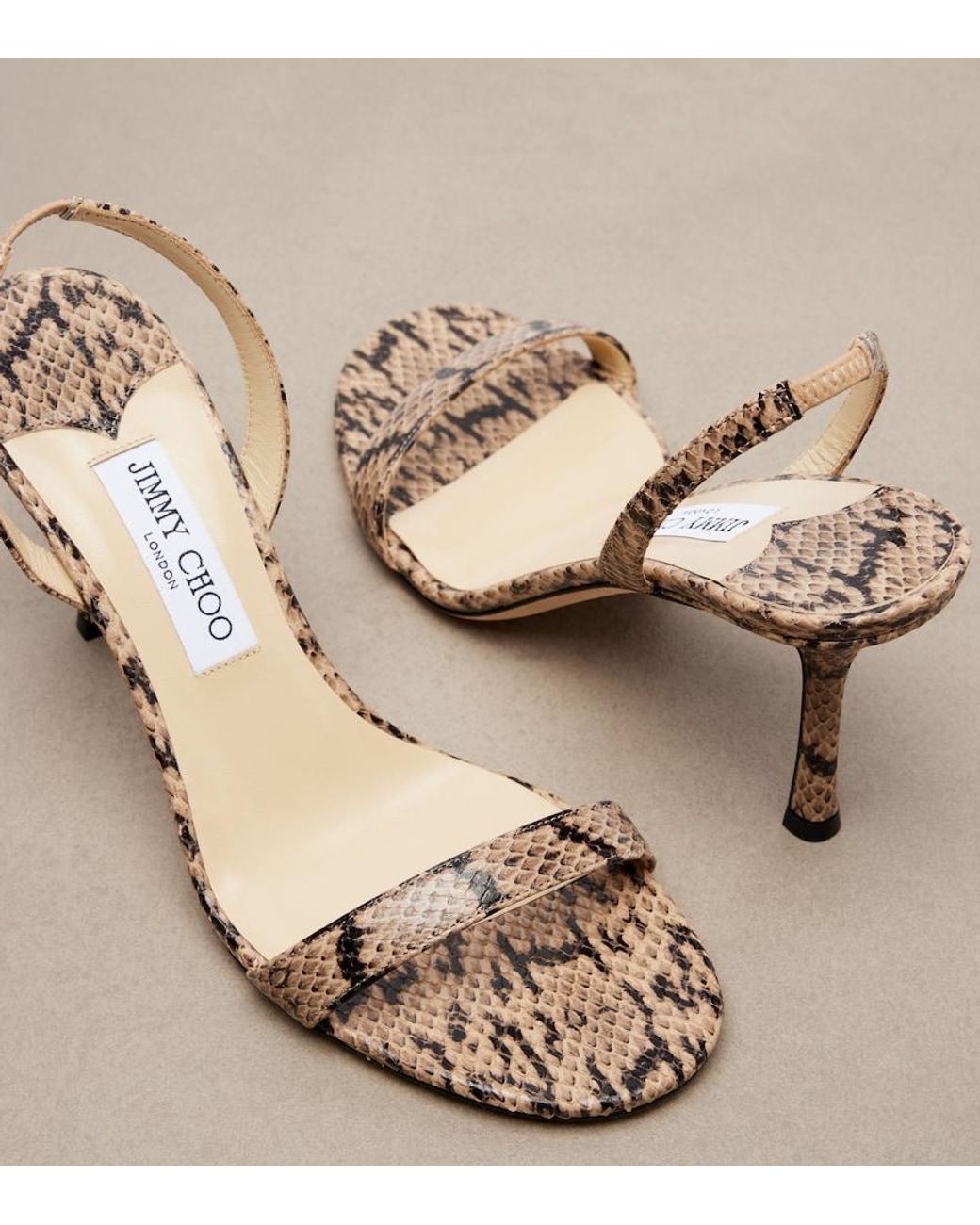 Jimmy Choo Metallic Jenn Snake-Effect Leather Slingback Sandals