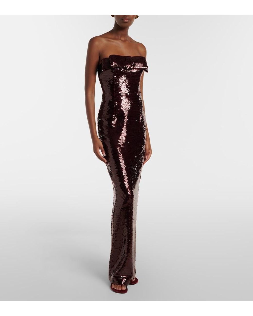 The New Arrivals Ilkyaz Ozel Purple Sisu Bow-Detail Sequined Bustier Gown
