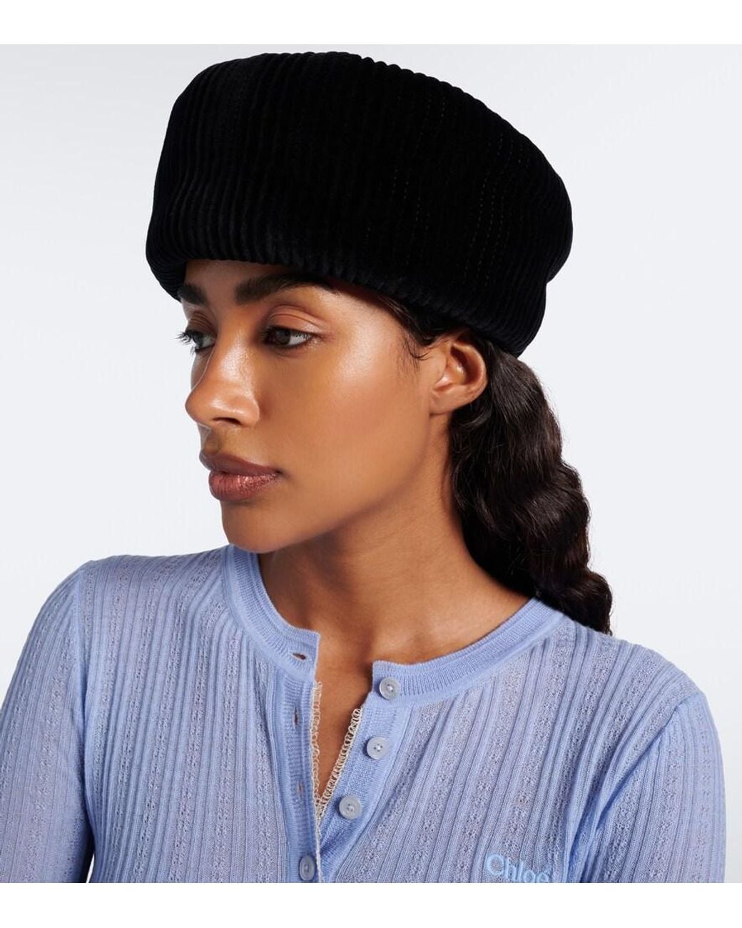 Chloé Black Bow-Detail Cotton Velvet Hat
