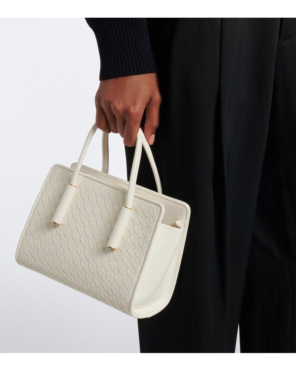 Bottega Veneta White Barbara Baby Leather Top-Handle Bag