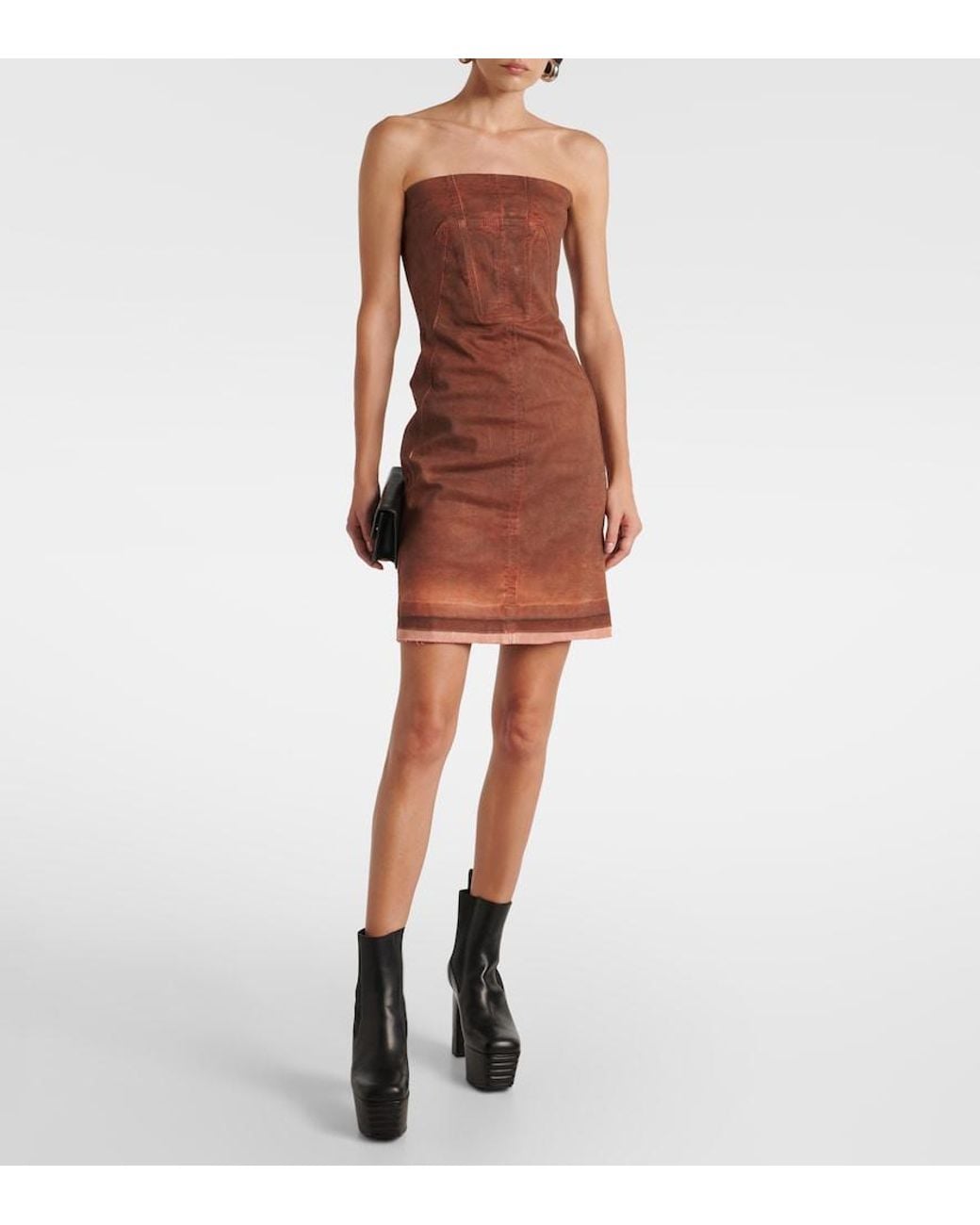 Rick Owens Brown Drkshdw Denim Bustier Dress