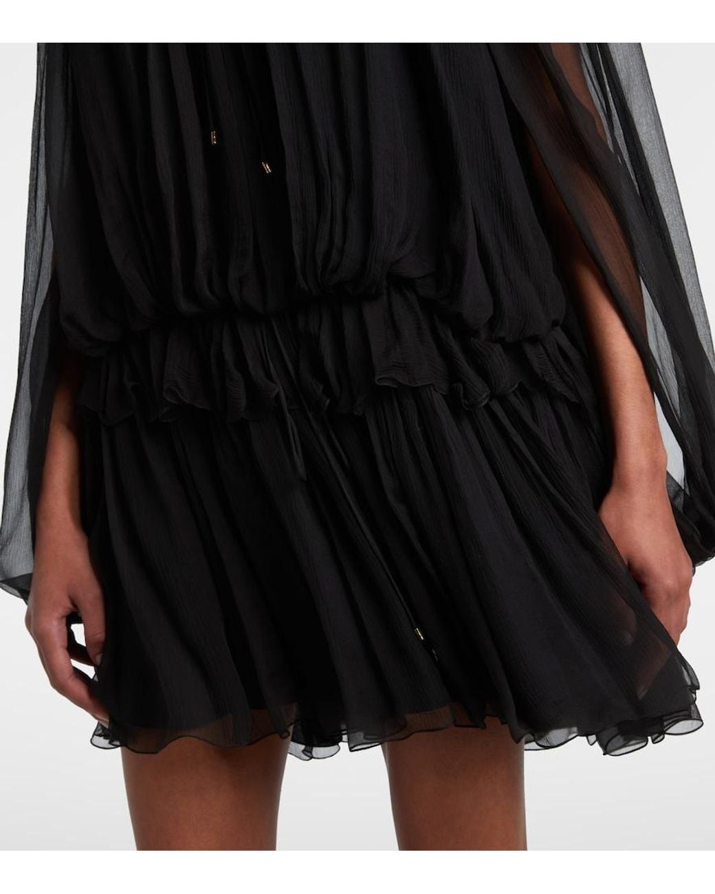 Chloé Black Ruffled Draped Silk Minidress