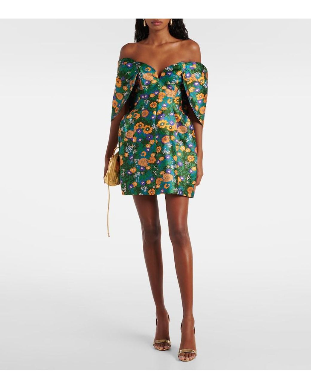 ALÉMAIS Blue Printed Off-Shoulder Corset Dress
