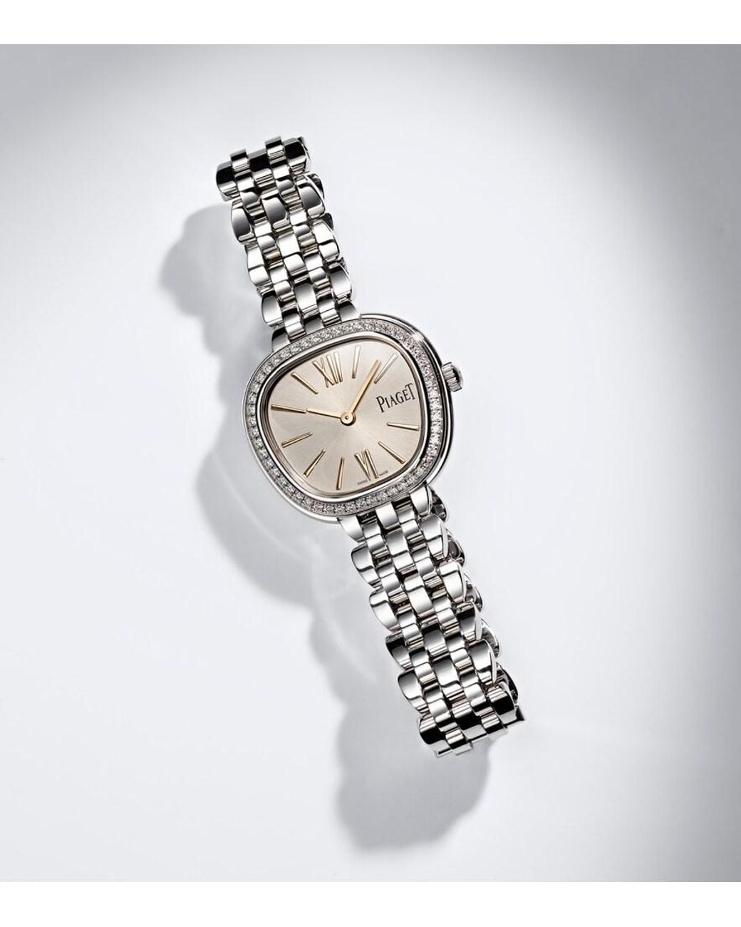 Piaget White Sixtie Embellished Stainless Steel Watch