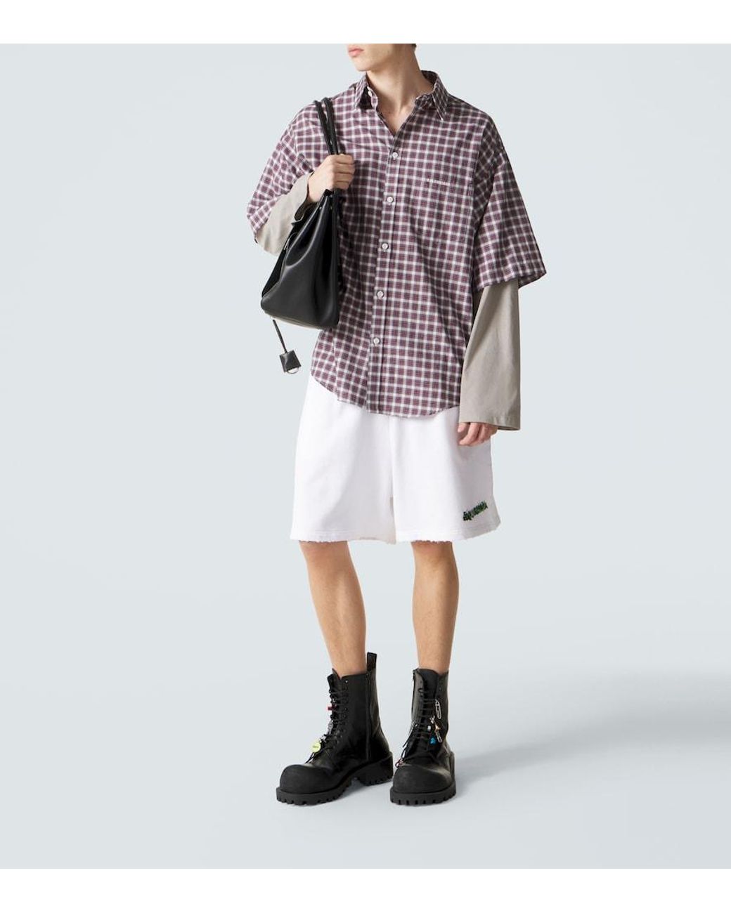 Balenciaga White Logo Cotton Fleece Shorts for men