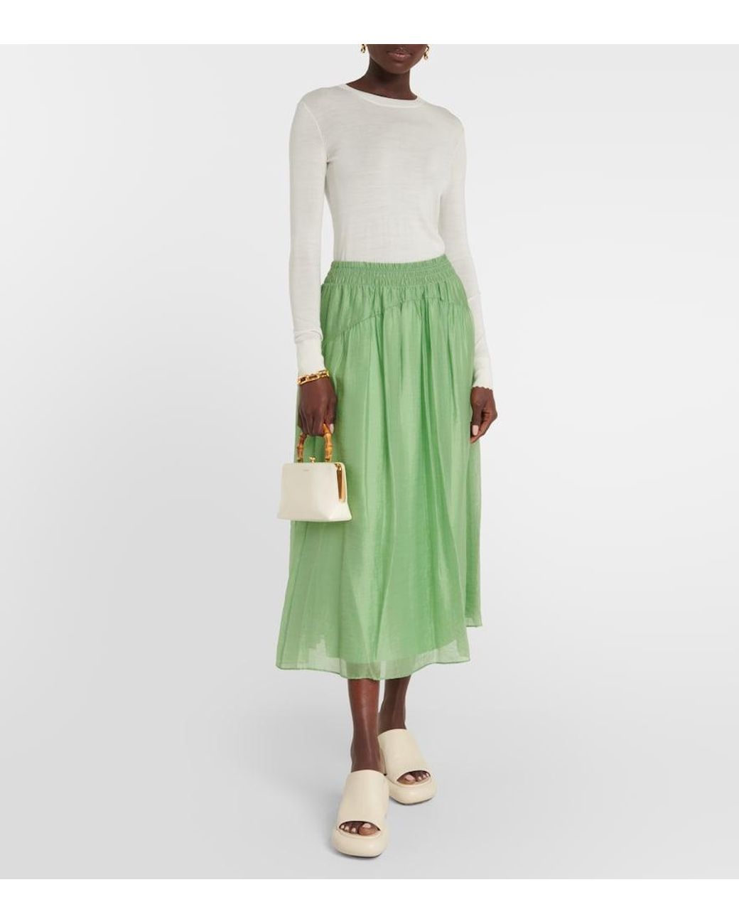 Vince Green Gathered Midi Skirt