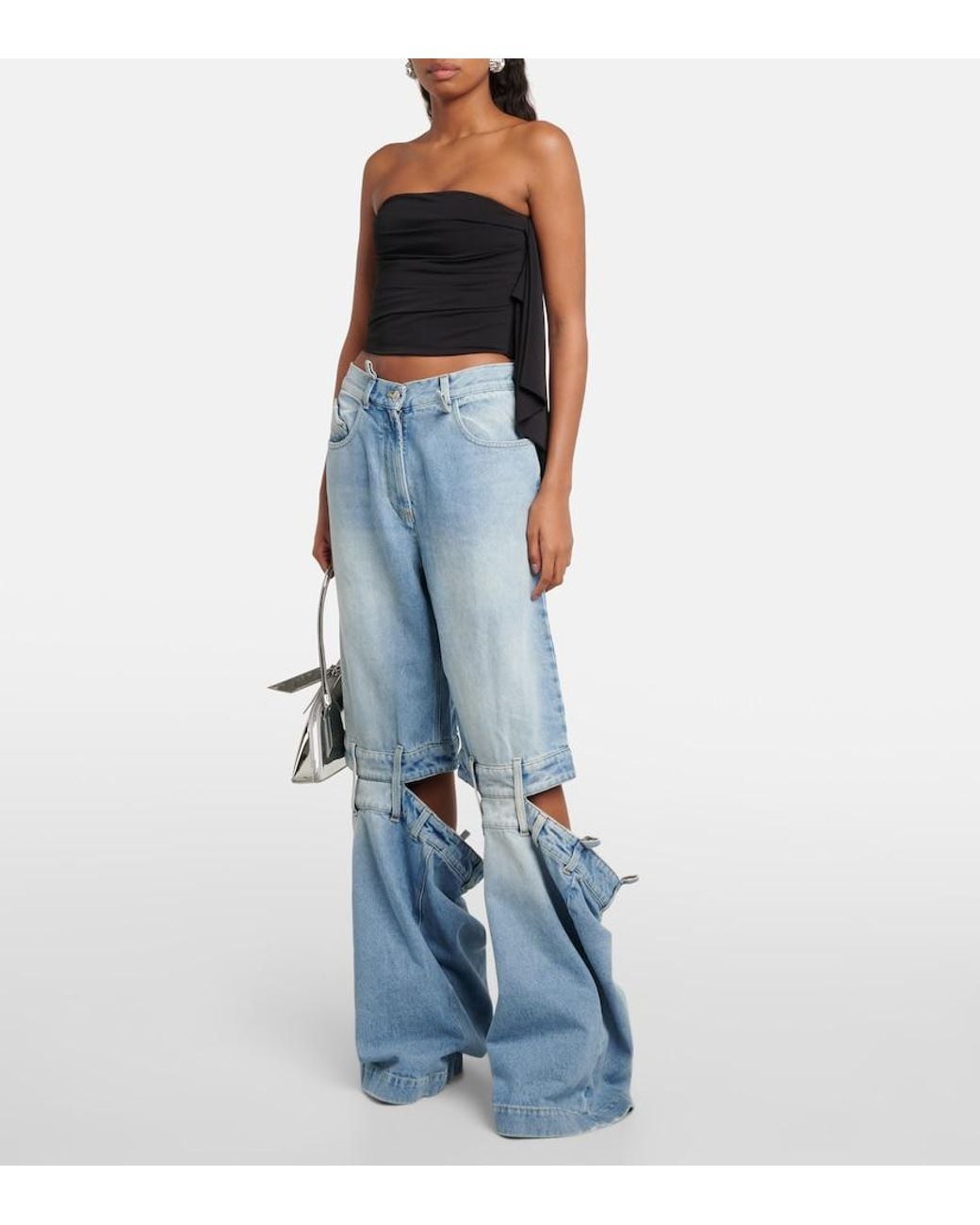 The Attico Black Embellished Off-Shoulder Top