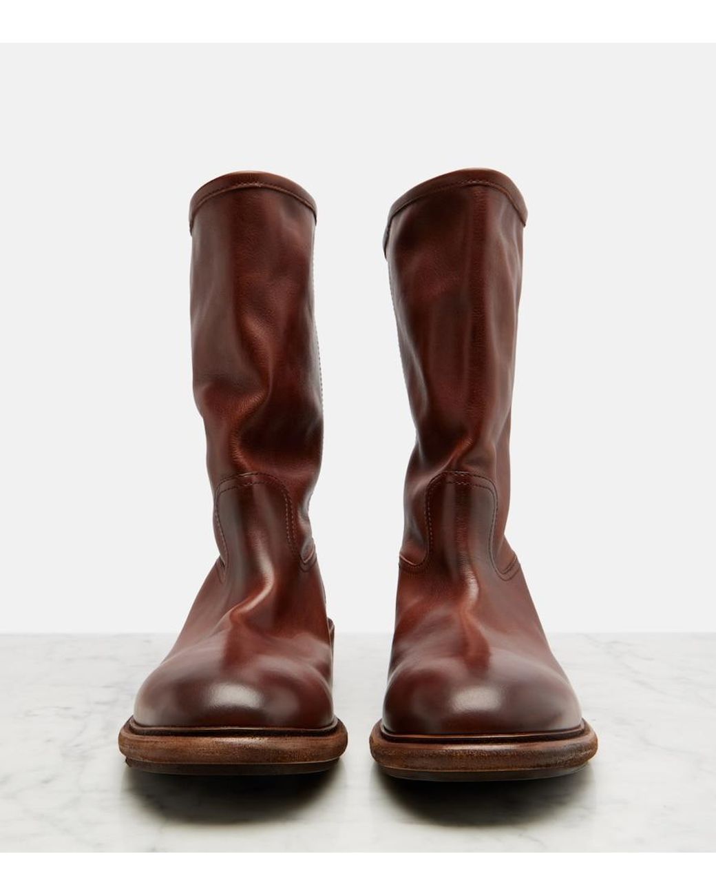 Prada Brown Leather Mid-Calf Boots