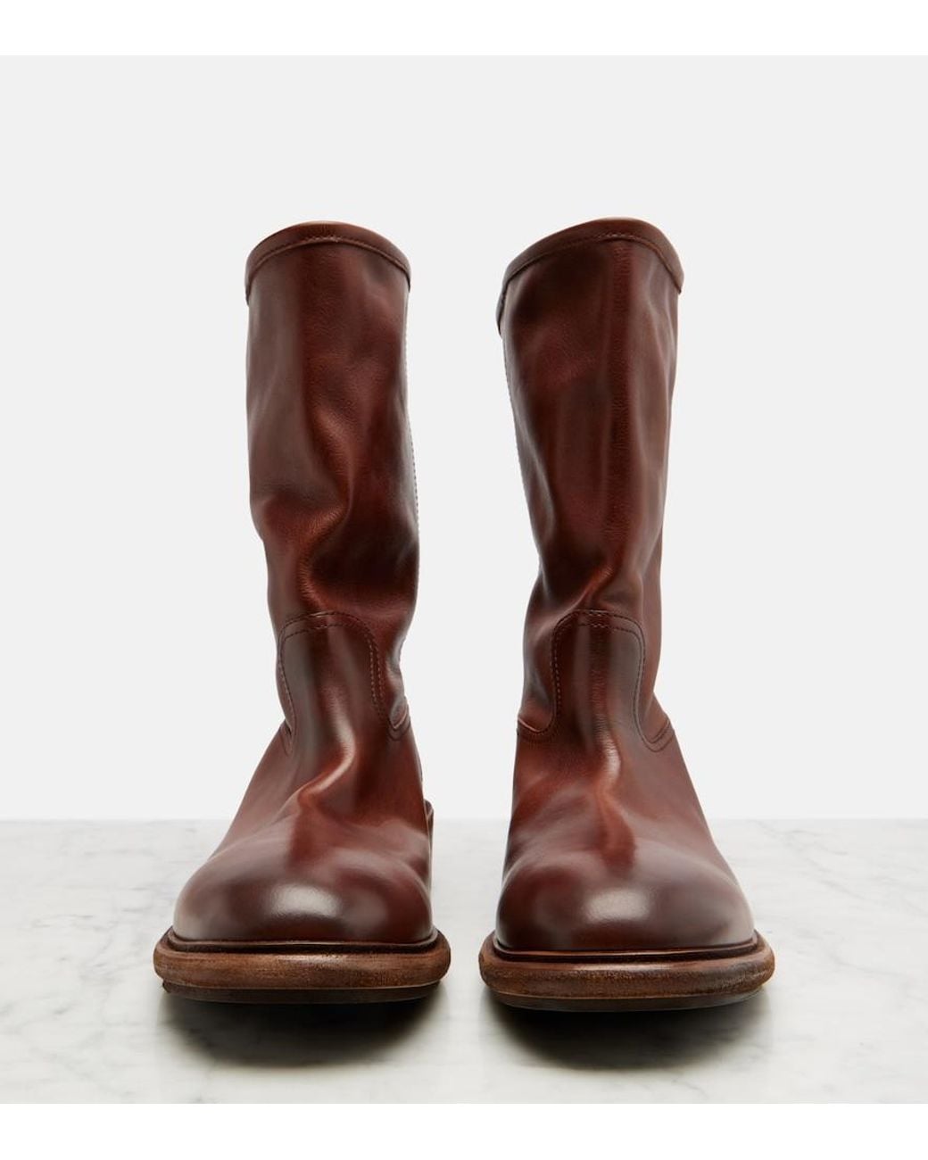 Prada Brown Leather Mid-Calf Boots