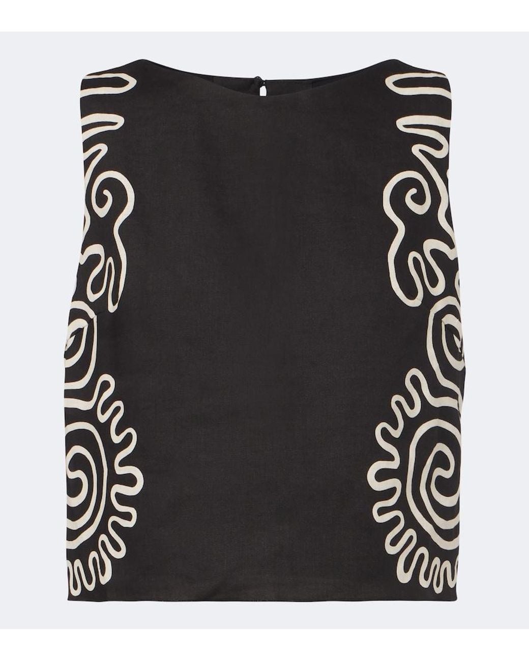 Cala De La Cruz Black Avelino Printed Linen Top