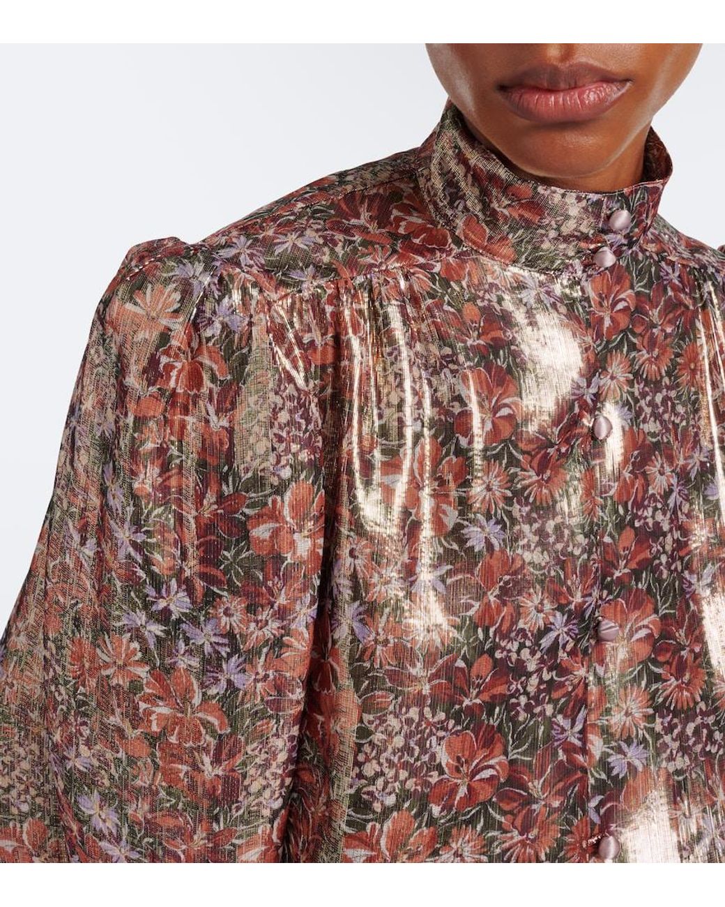 Valentino Garavani Brown Floral Silk-Blend Lame Blouse
