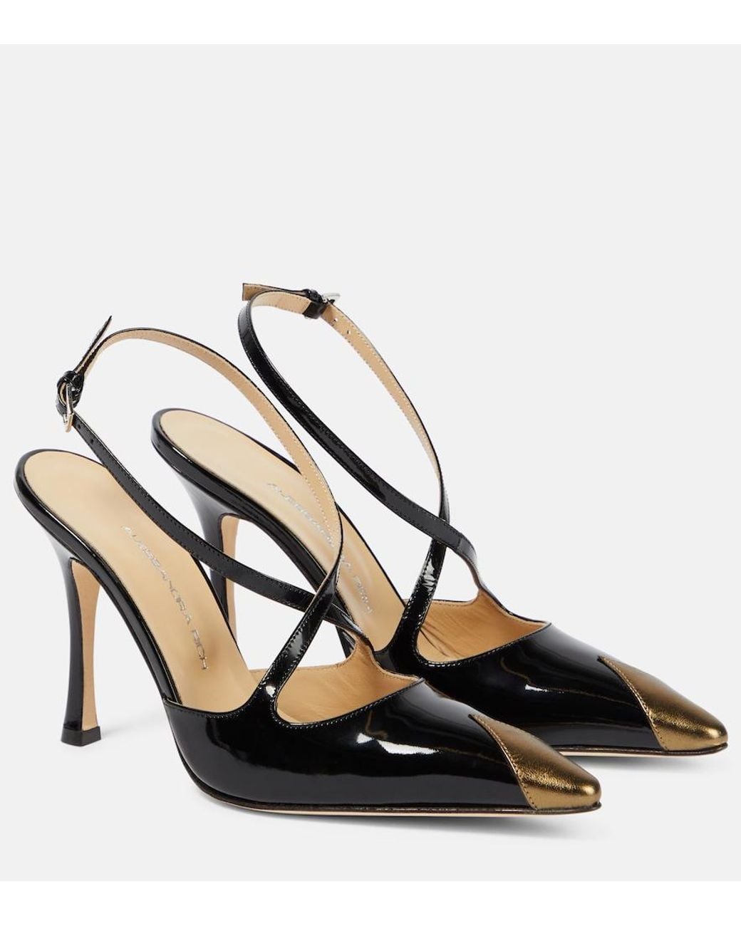 Alessandra Rich Black Paneled Patent Leather Pumps