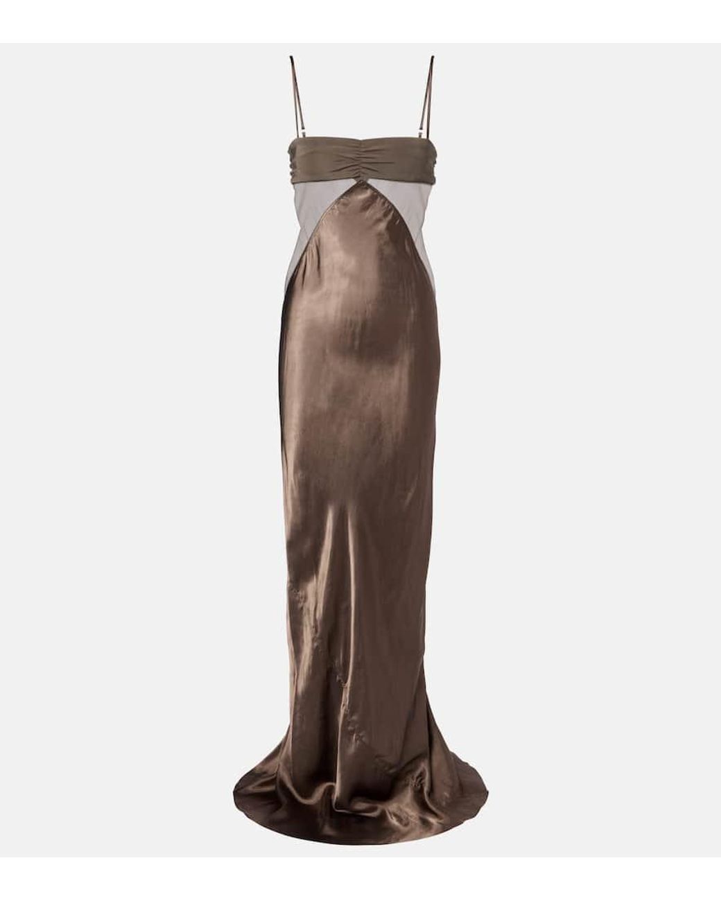 Rick Owens Brown Combo Silk-Trimmed Satin Gown