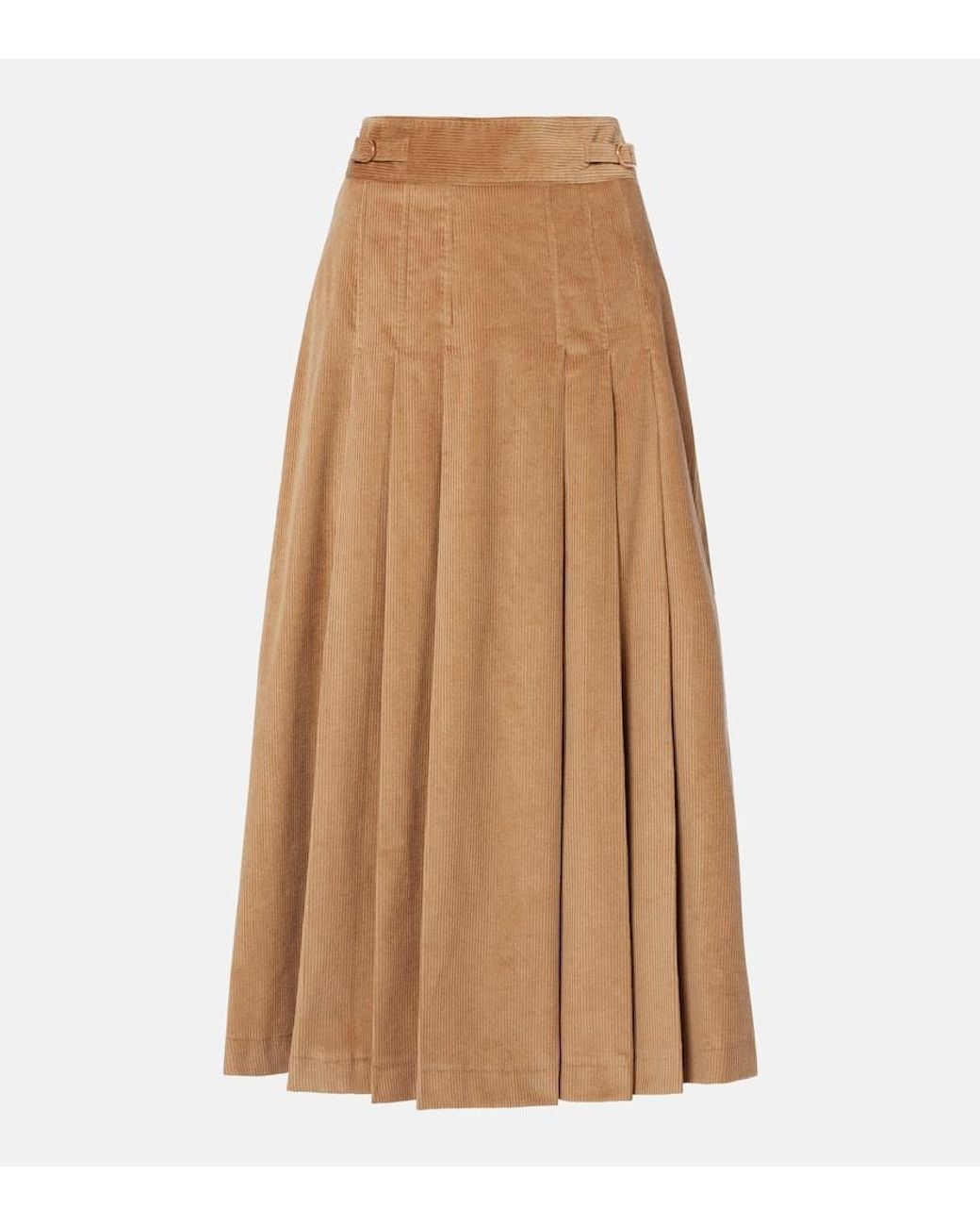 Gabriela Hearst Brown Wesley Pleated Cotton Corduroy Midi Skirt