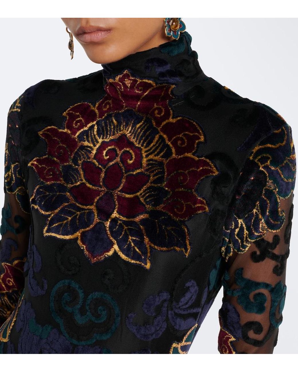 Etro Black Embroidered Velvet Gown