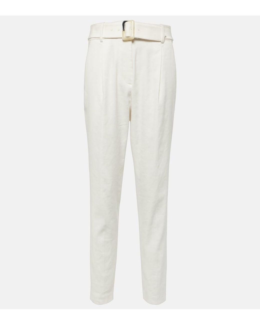 Veronica Beard White Sofia High-Rise Linen-Blend Tapered Pants