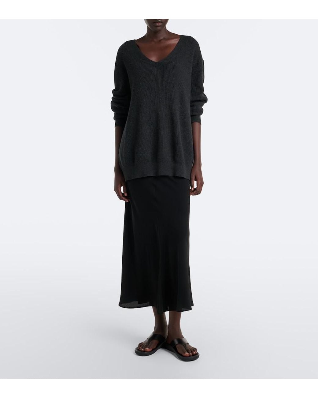 The Row Black Bakura Silk Crepe De Chine Midi Skirt