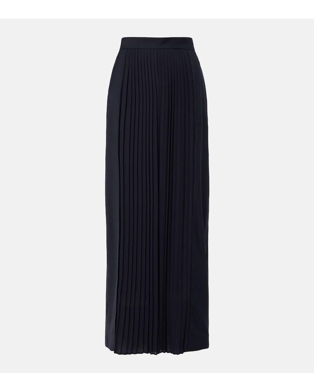 Max Mara Blue Pleated Virgin Wool Wide-Leg Pants