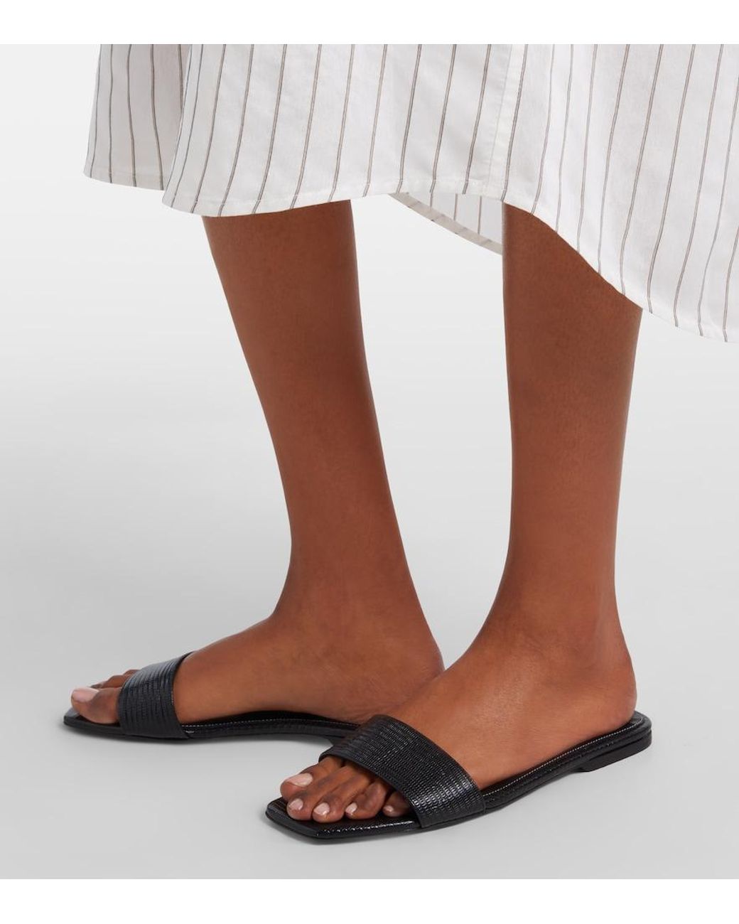 Totême Black Lizard-Effect Leather Slides