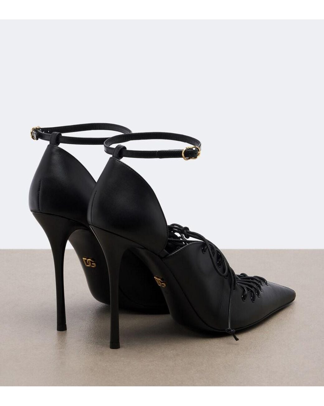 Dolce & Gabbana Black Leather Lace-Up Pumps