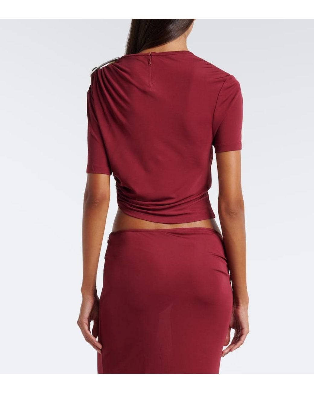 Christopher Esber Red Orica Crystal Ruched Jersey Crop Top