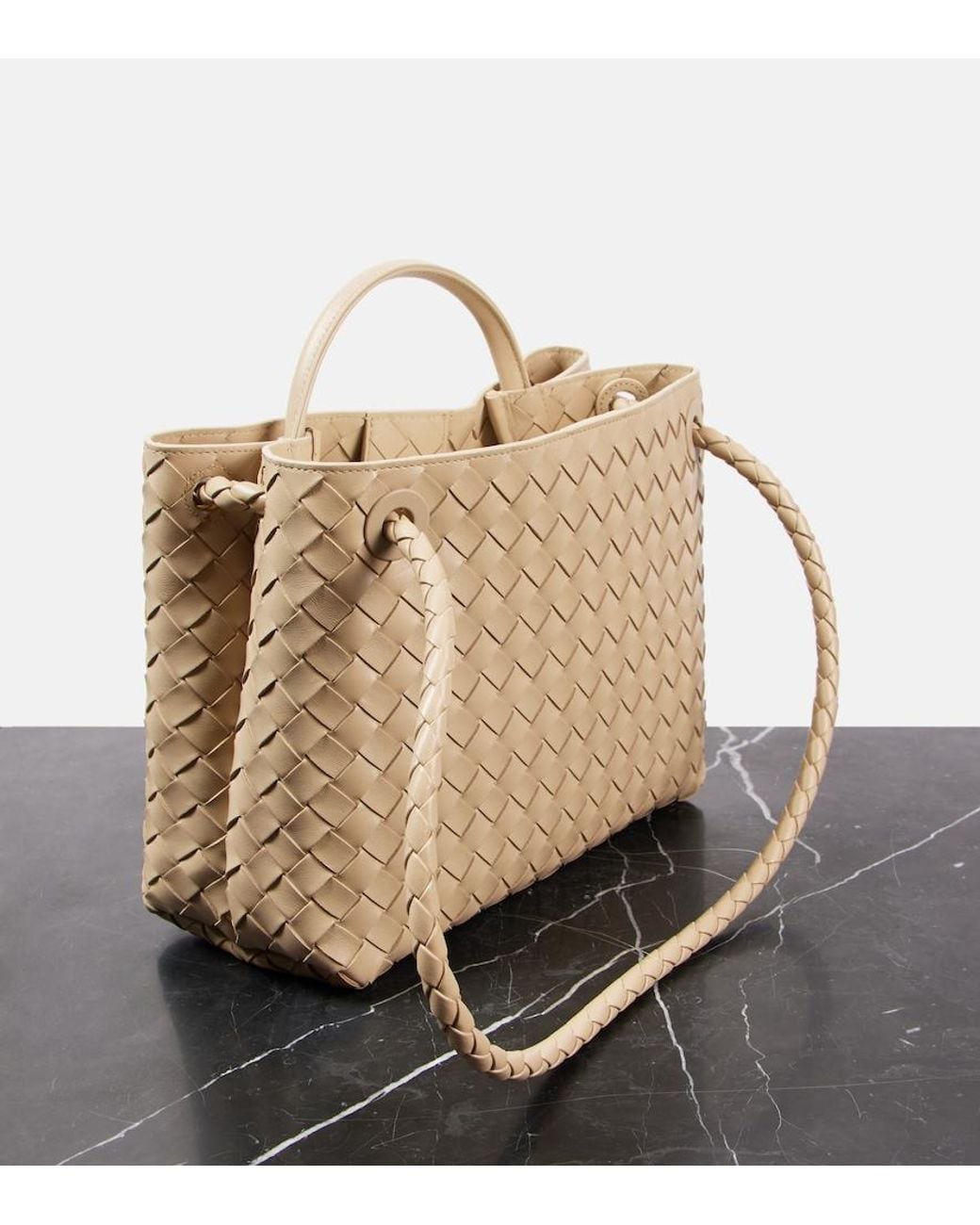 Bottega Veneta Natural Andiamo Intrecciato Medium Leather Tote Bag