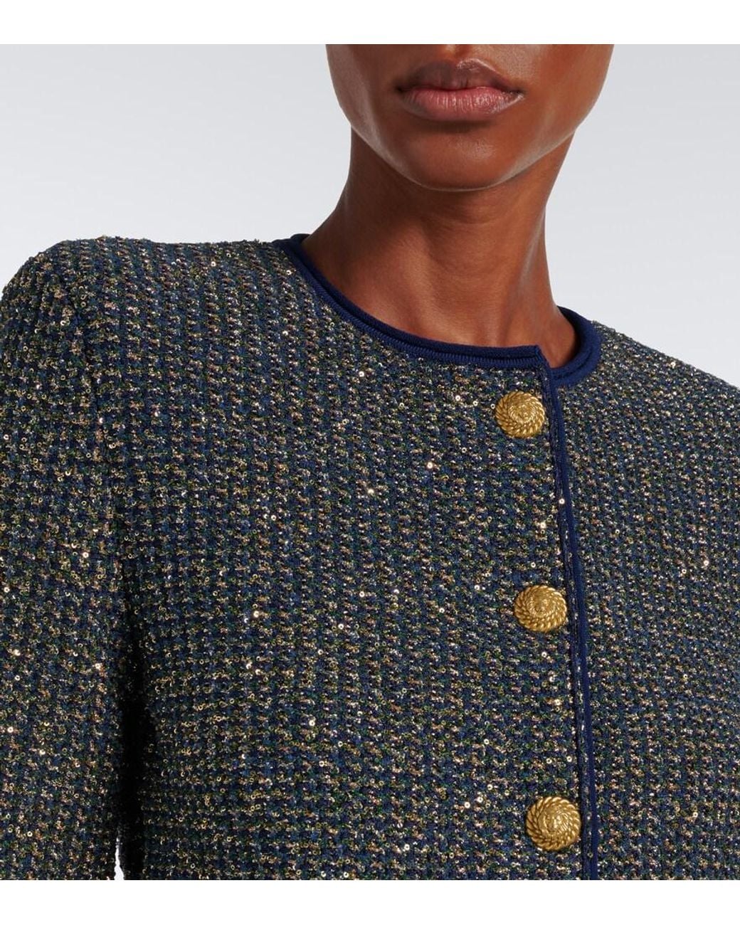 Balmain Blue Sequined Tweed Jacket